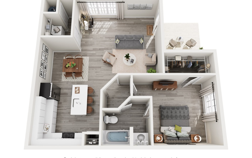 A2  - 1 bedroom floorplan layout with 1 bathroom and 906 square feet